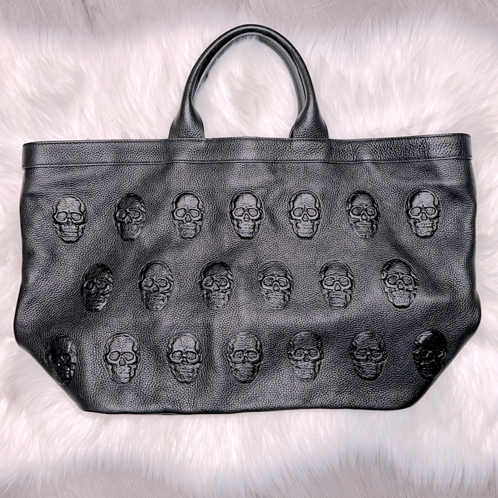 Iopelle designer black embossed skull bag! LARGE - Picture 2 of 7
